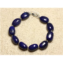 Armband Silber 925 und Stein - Lapislazuli Oliven 12mm 