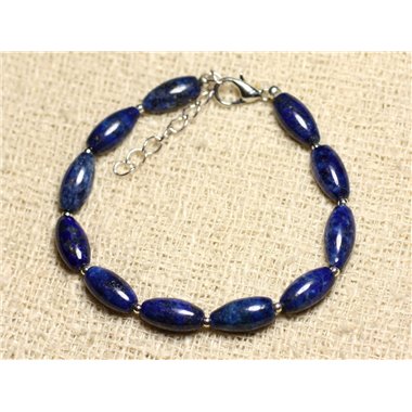 Bracelet Argent 925 et Pierre - Lapis Lazuli Olives 12mm 