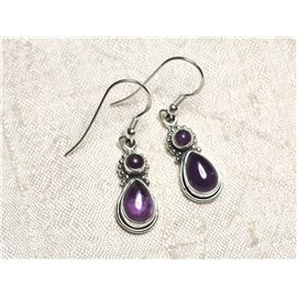 BO206 - 925 Silver and Amethyst Stone Drop Earrings 22mm 