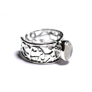 N224 - Bague Argent 925 et Pierre - Pierre de Lune arc en ciel Ovale 9x7mm 