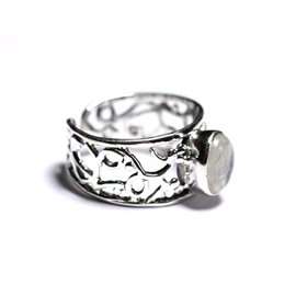 N224 - Bague Argent 925 et Pierre - Pierre de Lune arc en ciel Ovale 9x7mm 