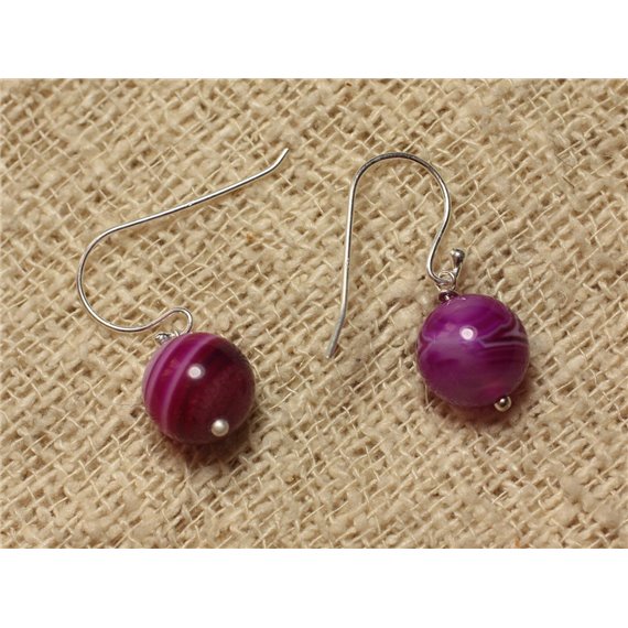 Boucles d'Oreilles Agate Fuchsia et Argent 925 