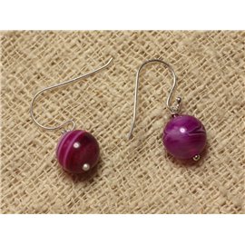 Fuchsia Agate and 925 Silver Earrings 