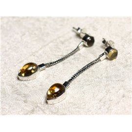 BO240 - 925 Sterling Silver and Citrine Stone Dangling 45mm Chain Earrings 