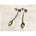 BO240 - Boucles d'Oreilles Argent 925 et Pierre Citrine Pendantes Chaîne 45mm 