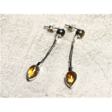 BO240 - Boucles d'Oreilles Argent 925 et Pierre Citrine Pendantes Chaîne 45mm 