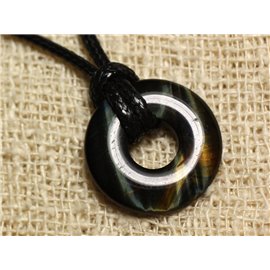 Stone Pendant Necklace - Falcon Eye Donut 20mm 