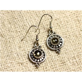 BO210 - 925 Silver and Stone Earrings - Citrine Round 6mm 