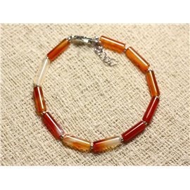 Sterling Silver Bracelet and Stone - Carnelian Tubes 13mm 
