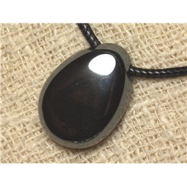 Stone Pendant Necklace - Hematite Drop 25mm