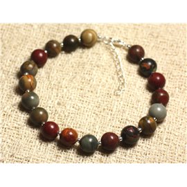 Bracelet Silver 925 and semi-precious stone - Jasper Picasso 8mm 