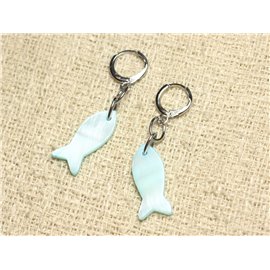 Mother of Pearl Fish Earrings 23mm Pastel Turquoise Blue 