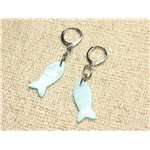 Boucles d'Oreilles Nacre Poissons 23mm Bleu Turquoise Pastel 