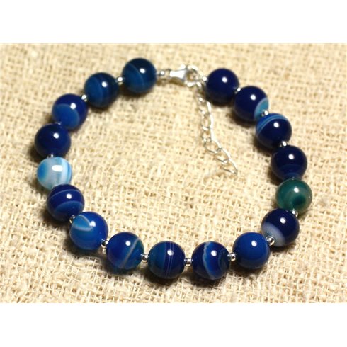 Bracelet Argent 925 et Pierre semi précieuse - Agate Bleue 8mm