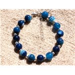 Bracelet Argent 925 et Pierre semi précieuse - Agate Bleue 8mm