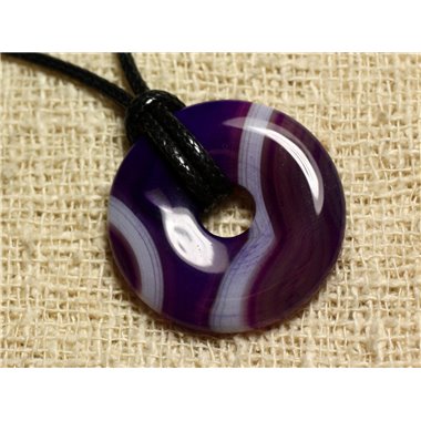 Collier Pendentif en Pierre - Agate Violette Donut 30mm