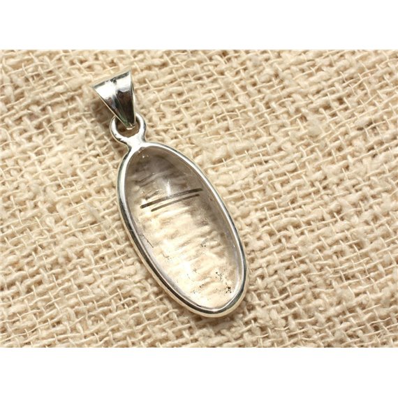 N2 - Pendentif Argent 925 et Pierre - Quartz Tourmaline Ovale 31x13mm 