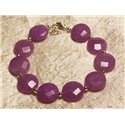 Bracelet Argent 925 et Pierre - Jade Violet Rose Palets Facettés 14mm 