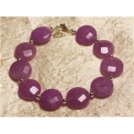 Bracelet 925 Silver and Stone - Jade Violet Pink Faceted Palets 14mm 