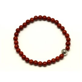 4mm Red Jasper Semi Precious Stone and Silver Pearl Bracelet 