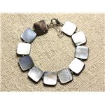 Bracelet Argent 925 et Nacre Noire Carrés 12mm 