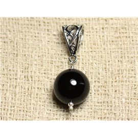 Hanger van halfedelsteen en rhodium - zwarte onyx 14 mm 