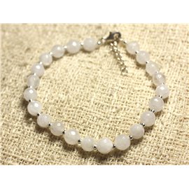Bracelet 925 Silver and Stone - Faceted White Jade 6mm 