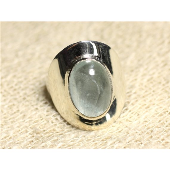 N124 - Bague Argent 925 et Pierre - Aigue Marine Ovale 14x10mm 