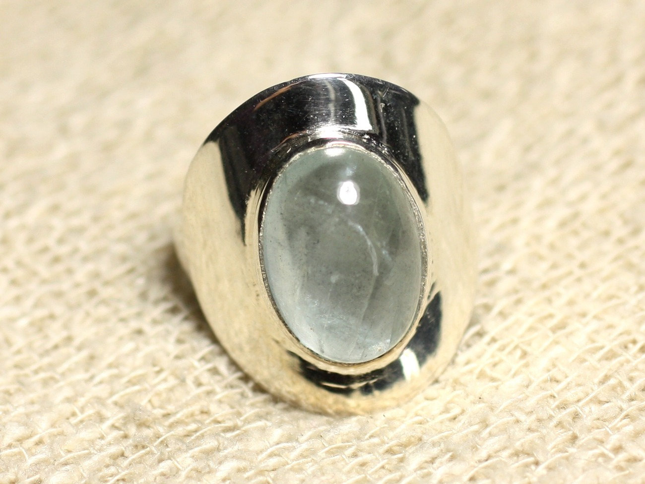 N124 - Bague Argent 925 et Pierre - Aigue Marine Ovale 14x10mm 