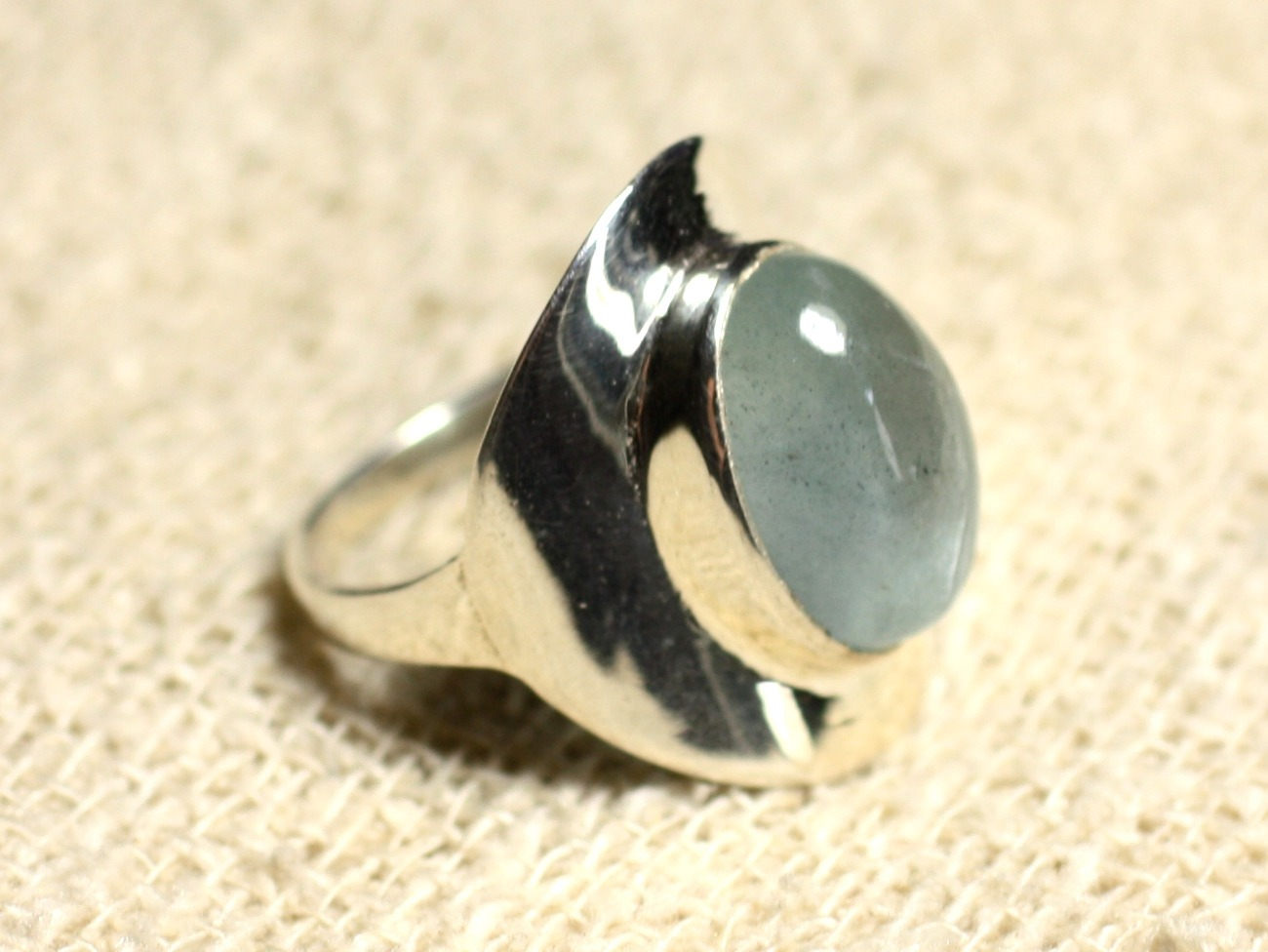 N124 - Bague Argent 925 et Pierre - Aigue Marine Ovale 14x10mm 