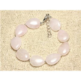 Pulsera Plata 925 y Piedra - Gotas de Cuarzo Rosa 16mm 