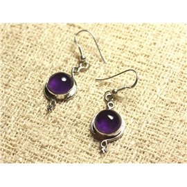 BO213 - 925 Sterling Silber Ohrringe 26mm - Amethyst Rund 10mm 