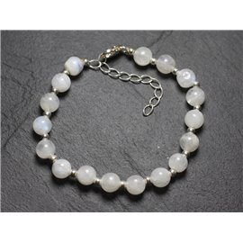 Bracelet Silver 925 and Moonstone Rainbow 7-8mm 