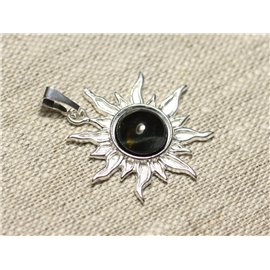 Pendant Silver 925 and Stone - Sun 28mm - Blue Hawk Eye and Tiger round 10mm 