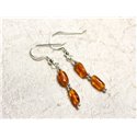 Boucles d'oreilles argent 925 et Ambre naturelle Olives 7-8mm 