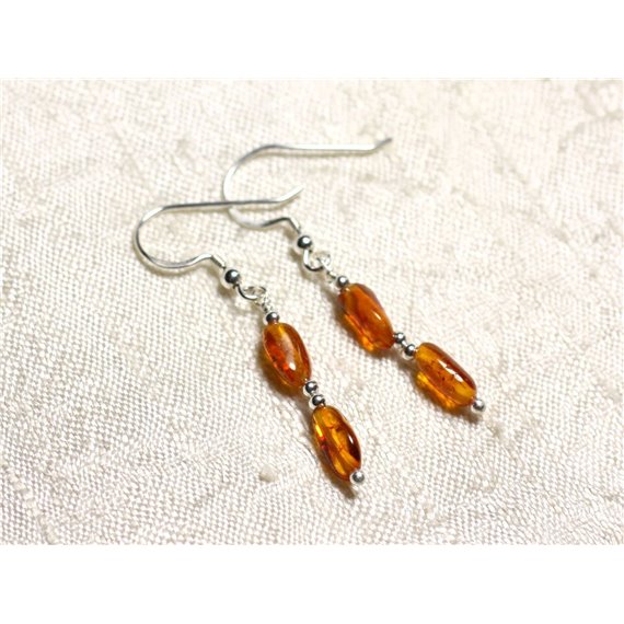 Boucles d'oreilles argent 925 et Ambre naturelle Olives 7-8mm 