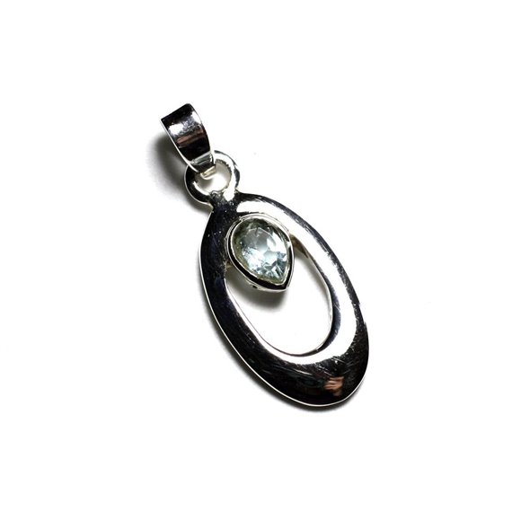 PE108 - Pendentif Argent 925 et Pierre - Ovale 20mm Topaze Bleue 