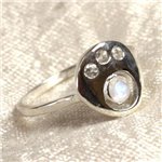 N226 - Bague Argent 925 et Pierre - Pierre de Lune Facettée Ronds 2-4mm 