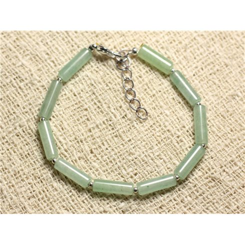 Bracelet Argent 925 et Pierre - Aventurine verte Tubes 13mm 