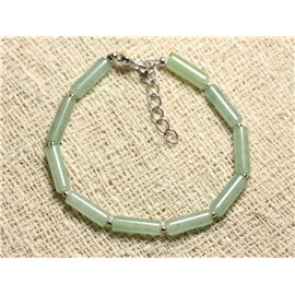 Bracelet 925 Silver and Stone - Green Aventurine Tubes 13mm 