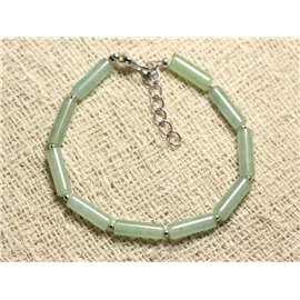 Pulsera Plata 925 y Piedra - Tubos de Aventurina Verde 13mm 