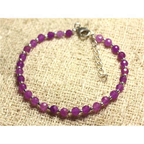 Bracelet Argent 925 et Pierre - Jade Violet Rose Fuchsia Facettée 4mm 