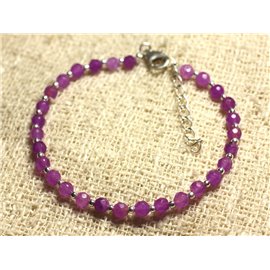 Bracelet 925 Silver and Stone - Jade Purple Pink Fuchsia Faceted 4mm 