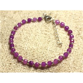 Pulsera Plata 925 y Piedra - Jade Morado Rosa Fucsia Facetado 4mm 