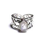 N224 - Bague Argent 925 et Pierre - Pierre de Lune arc en ciel Facettée Ovale 9x7mm 