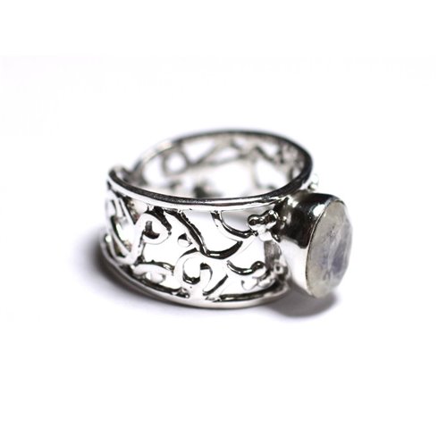 N224 - Bague Argent 925 et Pierre - Pierre de Lune arc en ciel Facettée Ovale 9x7mm