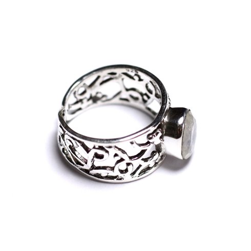 N224 - Bague Argent 925 et Pierre - Pierre de Lune arc en ciel Facettée Ovale 9x7mm