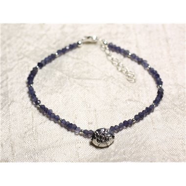 Bracelet Argent 925 et Pierre - Iolite Cordiérite rondelles facettées 3mm 