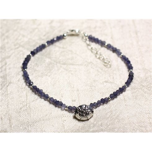 Bracelet Argent 925 et Pierre - Iolite Cordiérite rondelles facettées 3mm