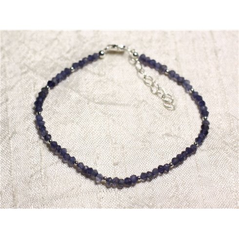 Bracelet Argent 925 et Pierre - Iolite Cordiérite rondelles facettées 3mm